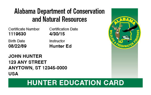 Alabama hunter education card