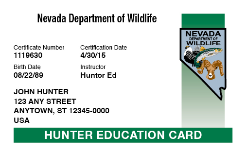 Nevada hunter education card