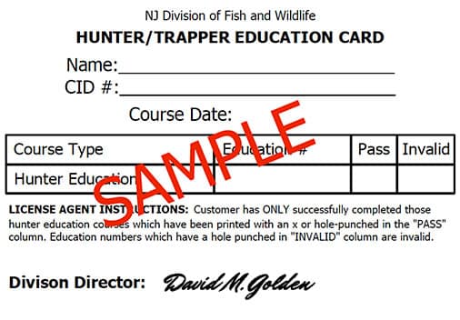 New Jersey hunter education card