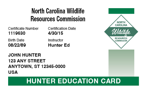 North Carolina hunter education card