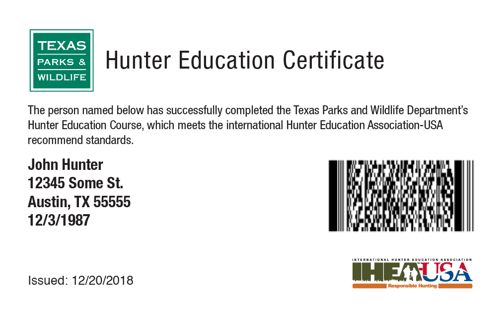 Texas hunter education card