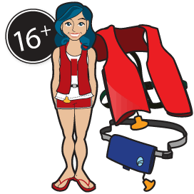Diagram illustrating how to use an inflatable life vest