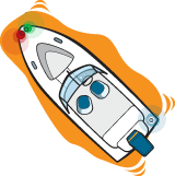 Powerboat surrounded by orange dye marker.