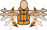 A figure raises and lowers his arms.