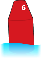 Red nun buoy, marked with the number 6.