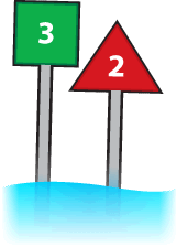 Green daymarker, marked with the number 3. Red daymarker , marked with the number 2.