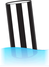 Obstruction marker with black and white vertical lines.