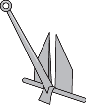 Danforth anchor, with two flat triangular pointed flukes.