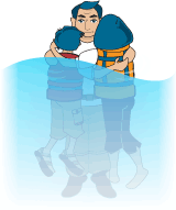 Illustration of the cold water immersion huddle technique to maintain body heat